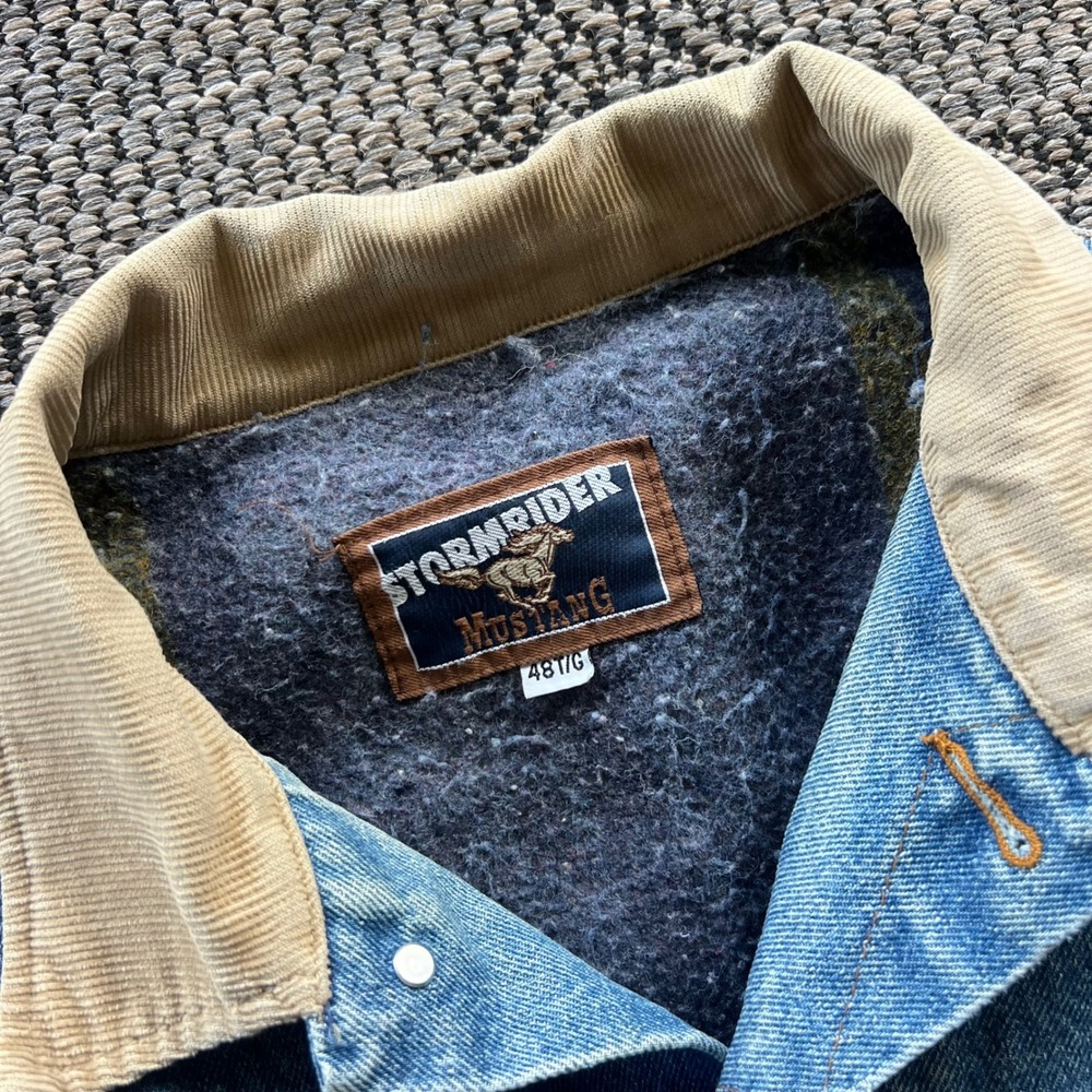 Vintage Mustang Stormrider Jacket Mens XL Blue Blanket Lined Corduroy Trucker - Picture 2 of 14